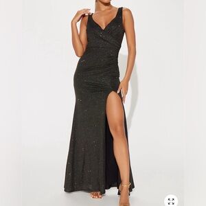 Haute Monde Black Glitter Evening Dress